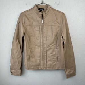 Ana Cream Faux Leather Full Zip Jacket Size S EUC